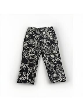 Chicos Capri Pants Womens 1.5 (10) Black White Floral Crop Casual Summer (A1)